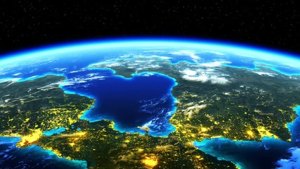 Wall Mural - 4k. amazing view on planet earth with glowing lights of cities. ultra high definition. 3840x2160. se