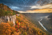 New River Gorge, West Virgnia, USA Autumn Morning Lanscape At The Endless Wall.