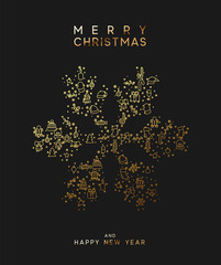 Wall Mural - Merry Christmas and happy new year. Black background with festive gold linear style