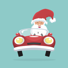  Christmas Card Of Santa Claus Driving His Car