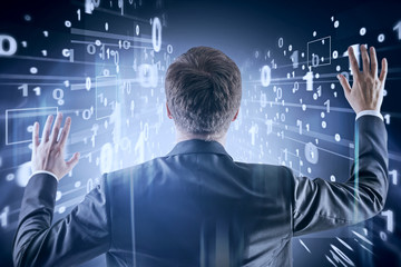 Poster - Businessman using binary interface