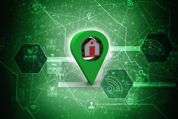 Poster - 3d illustration Search for Property.a Map with Large Red GPS Pointer containing