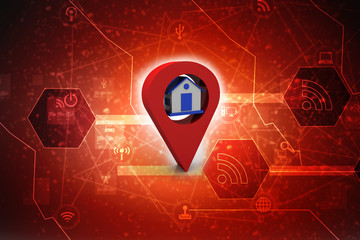 Poster - 3d illustration Search for Property.a Map with Large Red GPS Pointer containing