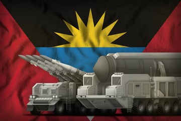 Antigua and Barbuda rocket troops concept on the national flag background. 3d Illustration