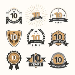 Wall Mural - collection of retro tenth anniversary logo. set of isolated vintage icons of 10 th years celebrating