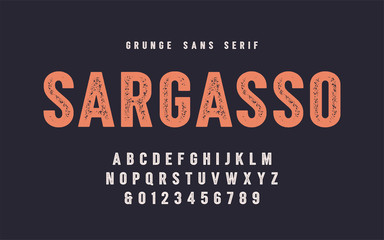 Wall Mural - Sargasso grunge san serif vector font, alphabet, typeface