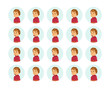 Vector young adult man avatars and emoticons set in flat style, side view.