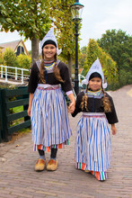 Children In National Vintage Dutch Costumes.