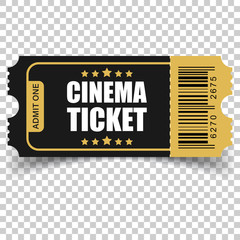 Poster - Realistic cinema ticket icon in flat style. Admit one coupon entrance vector illustration on isolated background. 3d ticket business concept.