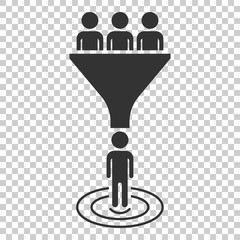 Lead management icon in flat style. Funnel with people vector illustration on isolated background. Target client business concept.