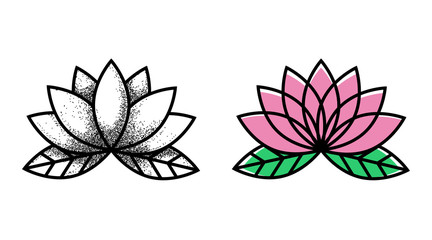 Wall Mural - lotos tattoo. flower tattoo. traditional black dot style and color ink