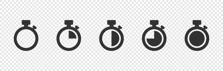 set of timer vector icons on transparent background. countdown timer vector icons