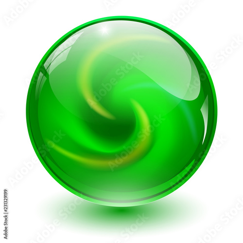 Green glass sphere, 3D marble ball,