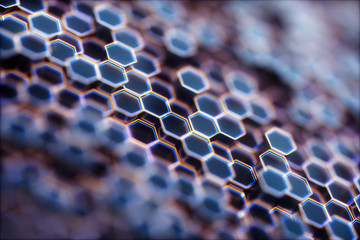 Wall Mural - Black abstract hexagon background, 3d rendering honeycomb background with bright edges.