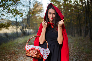 Wall Mural - Red Riding Hood cosplay in the forest