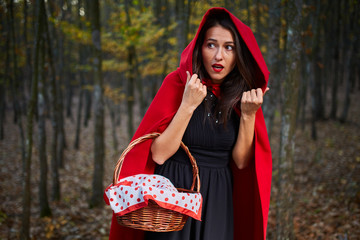 Wall Mural - Red Riding Hood cosplay in the forest