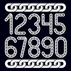 Poster - Trendy numbers collection, vector numeration. Created using chrome chain, linkage.
