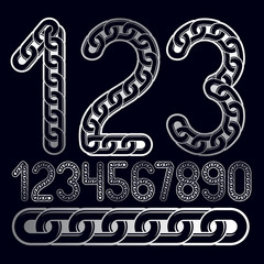 Poster - Trendy numbers collection, vector numeration. Made with iron chain, linked connection.