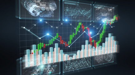Aufkleber - 3D rendering stock exchange datas and charts illustration