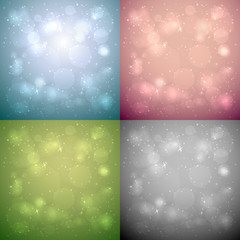 Wall Mural - Vector set of beautiful abstract bokeh backgrounds with copy space. Amazing blurred wallpapers for holidays and Christmas designs in blue, pink, green and gray colors. Collection of soft textures.