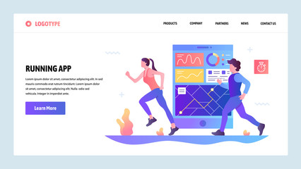 Wall Mural - Vector web site gradient design template. Fitness tracker and running mobile phone app. Landing page concepts for website and mobile development. Modern flat illustration.