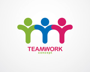 Teamwork and friendship concept created with simple geometric elements as a people crew. Vector icon or logo. Unity and collaboration idea, dream team of business people colorful design.