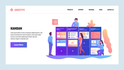 Wall Mural - Vector web site design template. Agile project management and Scrum task board. Agile software development and Kanban. Landing page concepts for website and mobile development. Flat illustration.