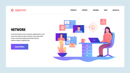Wall Mural - Vector web site design template. Social media network, messaging and online networking. Landing page concepts for website and mobile development. Modern flat illustration.