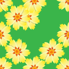 Wall Mural - Floral background. Vector seamless pattern. Ornament for textiles on green background. Colorful flowers. The elegant the template for fashion prints.