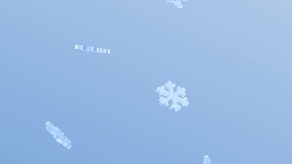 Poster - Abstract 3d rendering of flying snowflakes shapes. Cgi looped animation. Winter motion background design, 4k video with alpha matte