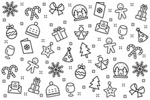 Christmas Background And Happy New Year 2019, Christmas Icons Set