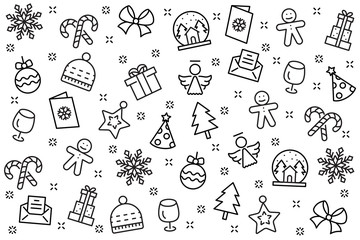 Wall Mural - christmas background and happy new year 2019, christmas icons set