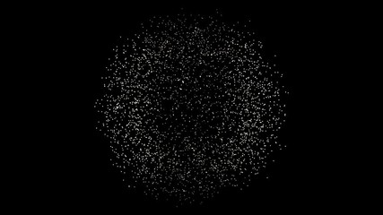 Poster - Animation of Sphere made of moving dots on black background. Metamorphose of amorphous shape from dots and lines. Dots on a regular grid surface perform chaotic movements and disperse in space