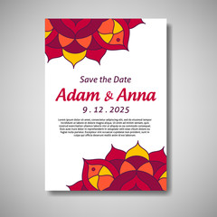 wedding invitation with colorful mandala ornament