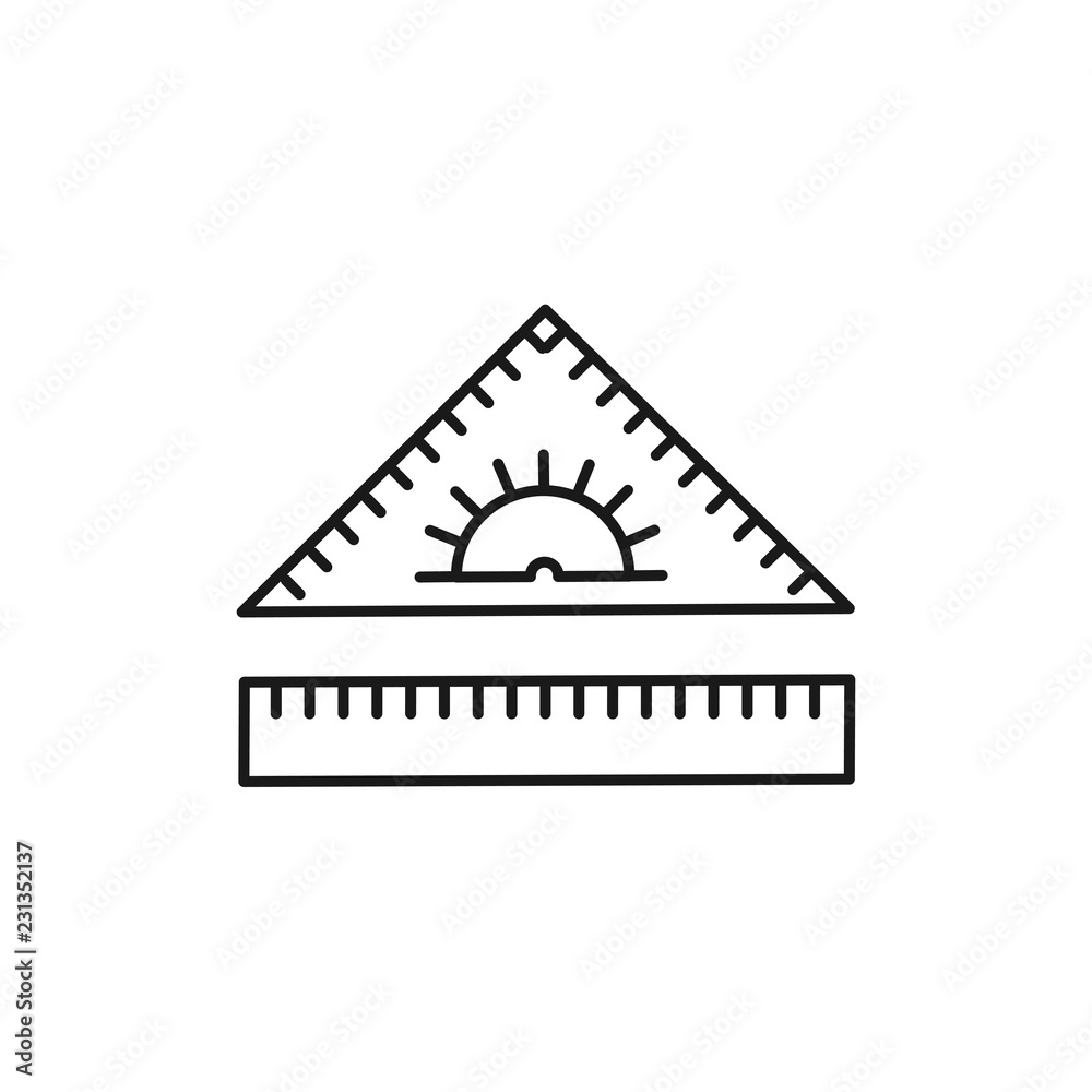 Black \u0026 white vector illustration of ruler, triangle with protractor. Line  icon of instrument for school math, geometry. Technical \u0026 mechanical  drawing tool. Isolated object Stock Vector | Adobe Stock, image size:1000x1000