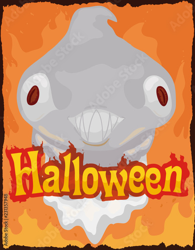 Fotografie, Obraz Hellish Ghost on Fire for Halloween Celebration, Vector Illustration