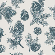 Pine Cones Seamless Pattern. Christmas Gift Wrapping. Vector Illustration