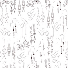 Jewellery. Bijouterie. Earrings. Background, wallpaper, seamless. Sketch. Plain pattern. Coloring.