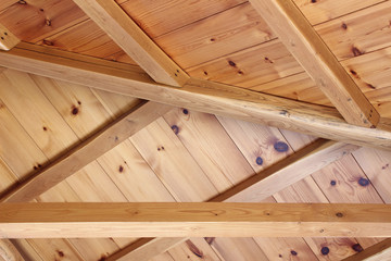 Wooden beams house interior roof detail abstract