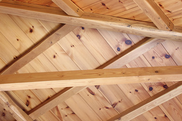 Wooden beams house interior roof detail abstract