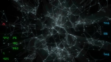 Poster - Rotating information structure. Depth of field. Flat numbers on the background of the information structure. Seamless loop.