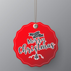Aufkleber - Red Christmas sale paper tags vector set with different shapes and ornaments elements in red colour hanging with discount text for christmas holiday shopping promotion. 
