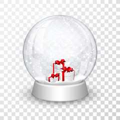 Wall Mural - snow globe ball with gift boxes realistic new year chrismas object isolated on transperent backgroun