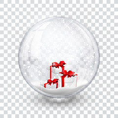 Wall Mural - snow globe ball with gift boxes realistic new year chrismas object isolated on transperent backgroun
