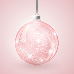 Wall Mural - christmas crystal glass ball on pink vector background
