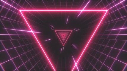 Wall Mural - Retro-futuristic 80s tunnel triangle grid background. Perfectly seamless looped opener animation.