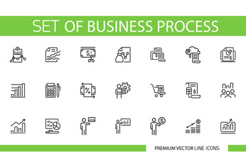 Poster - set of business process line icons. document, contract, report. management concept. can be used for 