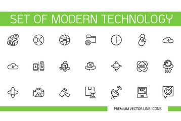 Poster - Set of Modern Technology Line Icons. Three hundred and sixty degree angle, information media, internet. Modern device concept. Can be used for innovation, virtual reality, cyberspace