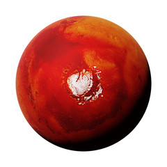 Wall Mural - planet mars, with the red planet's north polar ice cap, isolated on white background