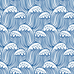 Wall Mural - Blue seamless nautic wave pattern, linear design